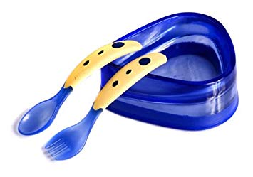 Baby Dipper Bowl, Spoon and Fork Set in Blue