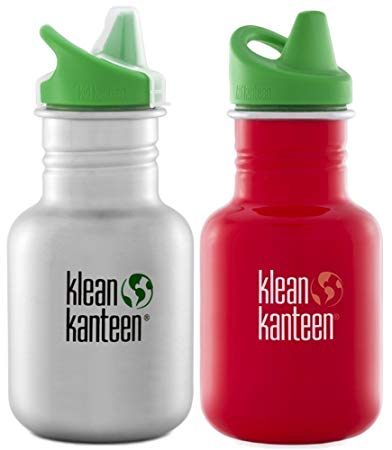 Kid Kanteen Stainless Steel Water Bottle, 12-Ounce with Sippy Cap (Brushed Stainless / Farm House)