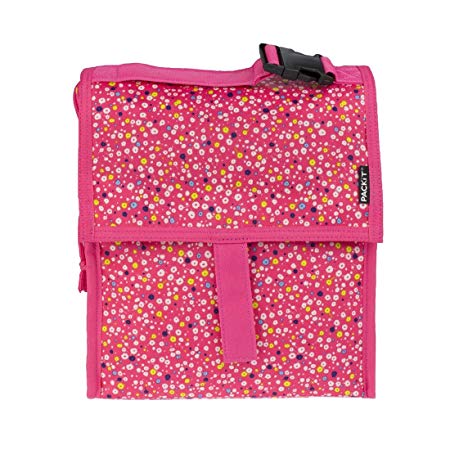 PackIt 10'' inch 10 h hour Freezable Foldable Reusable Multipal Uses Lunch Bag with Adjustable Strap - Premium (Poppies)