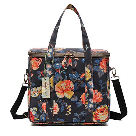 WONDERFUL FLOWER Large lunch bags for women Insulated Picnic Bag lunch Box Bag (G01 Dark Navy)