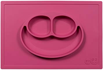 ezpz Happy Mat - One-piece silicone placemat + plate (Pink)