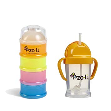 Zoli Baby On-the-Go Formula & Snack Dispenser with Bot Sippy Cup, Orange