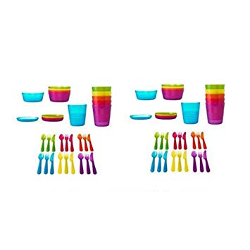 Ikea 72Pcs Kalas Kids Plastic BPA Free Flatware, Bowl, Plate, Tumbler Set, Colorful (72 Piece)
