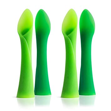 Olababy 100% Silicone Soft-Tip First Stage Baby Training Spoon Teether 4 pack – Green, BPA Free