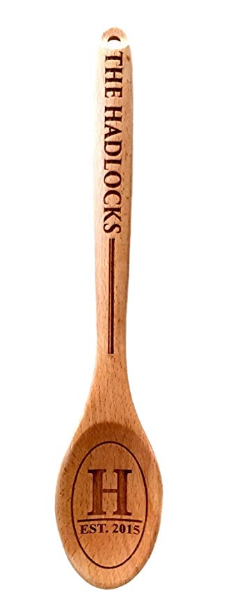 Personalized Wooden Spoon or Fork Decor for Kitchen Wall with Engraved Design (Spoon - Hadlock Design)