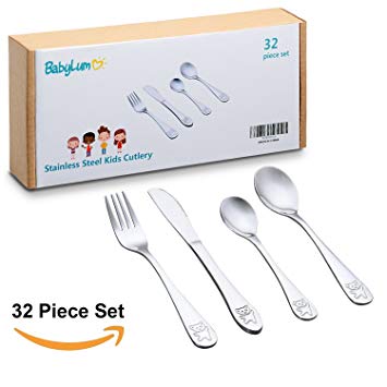 32 Piece Utensils Set For Kids, Stainless Steel Cutlery Flatware, Safe Silverware For Toddler And Child,...