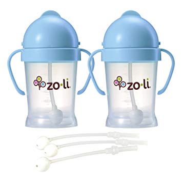 Zoli BOT Sippy Cups - Blue (2 Pack) WITH 3 BOT Replacement Straws.