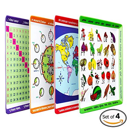 Educational Mealtime Plates for Kids, Set of 4 Unique Designs; Fun and Colorful Sturdy Melamine Plates for Children of All Ages; BPA Free