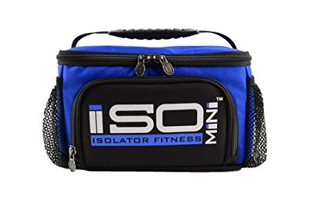 Isolator Fitness 2 Meal ISOMINI Meal Prep Management Insulated Lunch Bag Cooler With 4 Stackable Meal Prep Containers, ISOBRICK, and Shoulder Strap - MADE IN USA (Blue)