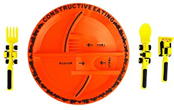 Constructive Eating Construction Plate with Construction Utensil Set for Toddlers, Babies, Infants...