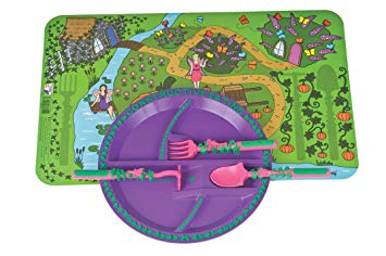 Constructive Eating Garden Fairy Combo with Utensil Set, Plate, and Placemat for Toddlers, Infants,...