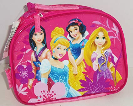 Disney Princess Cinderella Rapunzel Mulan Snow White Lunch Tote Box Bag Pink Glitter