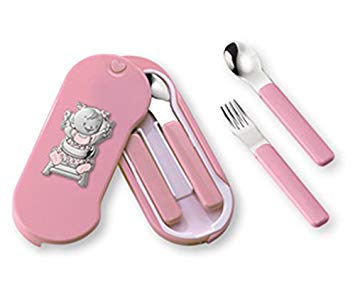 Silver Touch USA Baby Utensil Set Sterling Silver Baby Girl, Pink