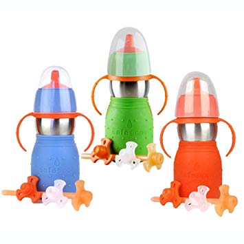The Safe Sippy 2 2-in-1 Sippy to Straw Bottle, 3 Pack, Green/Blue/Orange