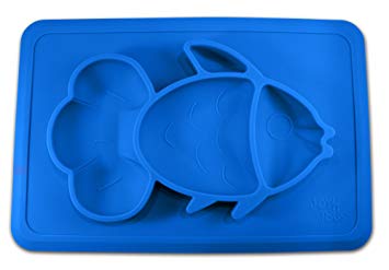 Table Placemat For Baby or Toddler. Silicone Large Size Dish. Booster Seat Dining Plate for Kids. (Ocean Blue)