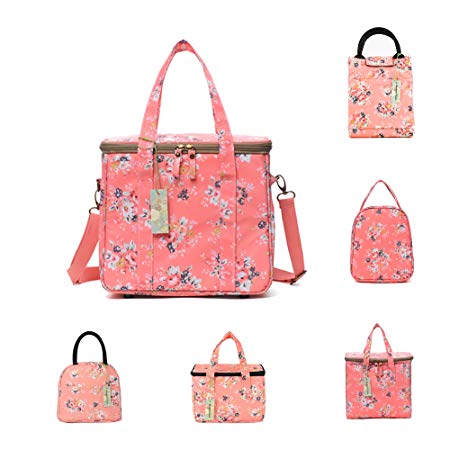 wonderful flower lunch bags for women insulated fashionable zipper Tote Bag (Peach/Floral-GL)