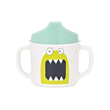 Lassig Baby 2-Handle Cup with Lid & Silicone, Little Monsters Bouncing Bob