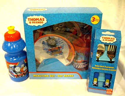 Thomas and Friends 3 Pc Dinnerware Set and 2 Pc Flatware Set Bundles