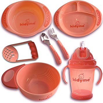 Kidyme™ Premium 7-Piece Kids Dinnerware Gift Set - Includes; Sippy Cup, Stainless Steel Fork &...
