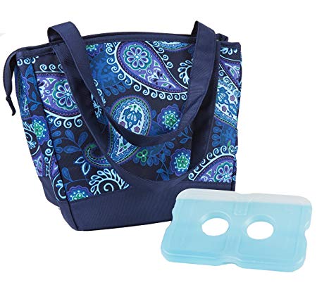 Fit & Fresh Hyannis Insulated Lunch Bag for Women, Girls, Soft Cooler Bag with Ice Pack for Work and On-The-Go, Blue Paisley