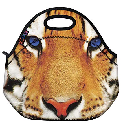 ICOLOR Tiger Face Insulated Neoprene Lunch Bag Tote Handbag Lunchbox Food Container Gourmet Tote Cooler Warm Pouch For School Work Office