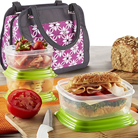 Fit & Fresh Ashland Lunch Bag Kit with Reusable Container Set and Ice Pack, Orchid Dogwood